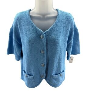 Talbots Womens Blue Short Sleeve Button Front Cardigan Sweater Med NEW $89.99